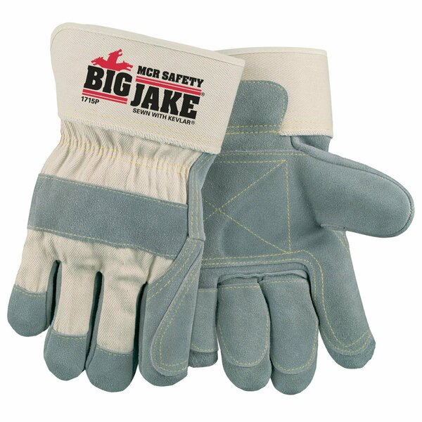 Mcr Safety Gloves, Big Jake Dbl leather palm and fingers L, 12PK 1715PL